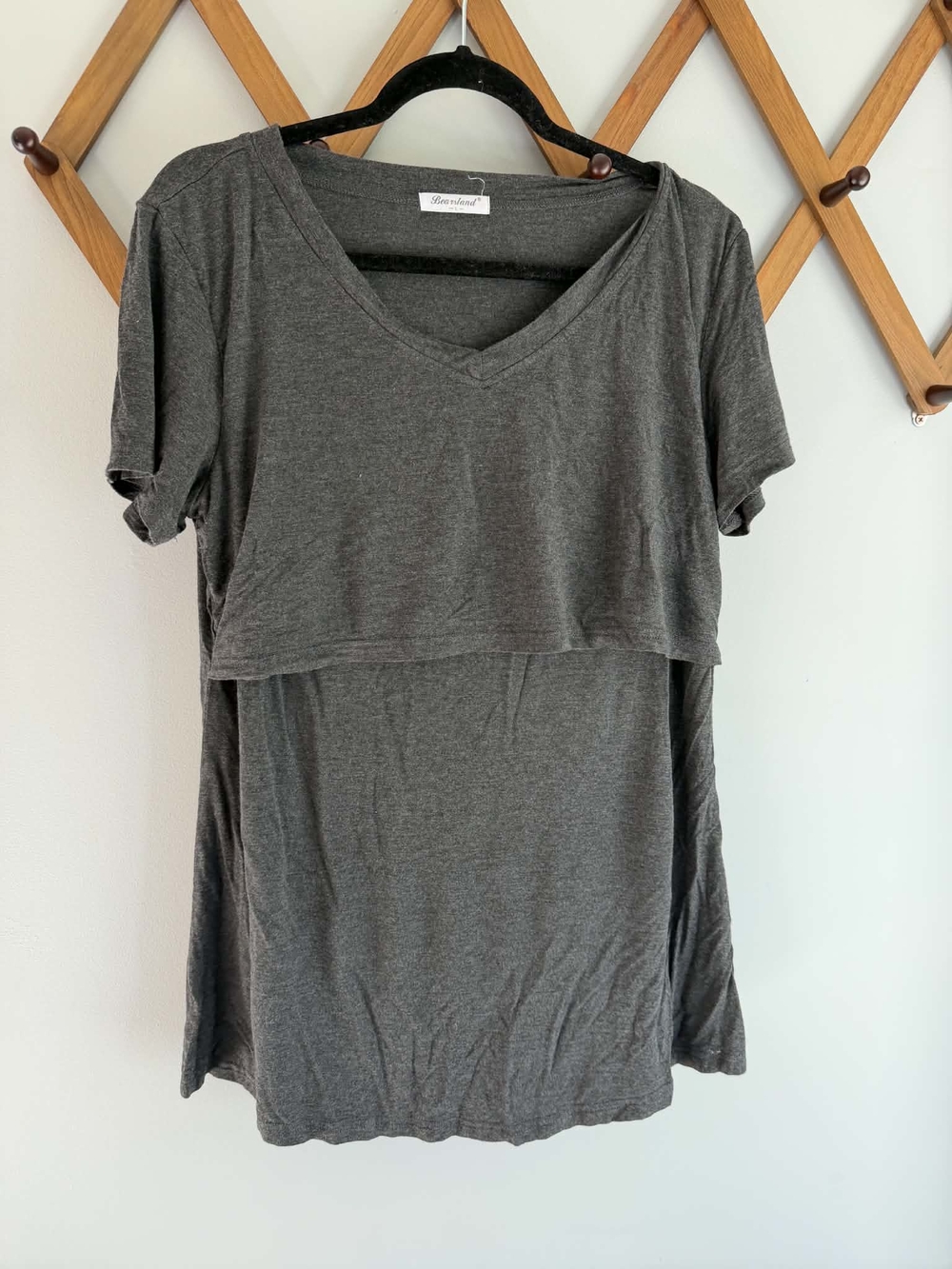 Bearsland Dark Charcoal Gray Short Sleeve Nursing Top